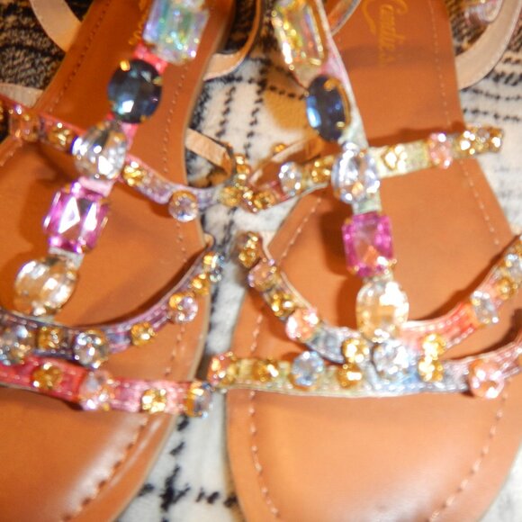 LADIES CANDIES JEWEL COLORFUL  STONES SANDALS NEW WITHOUT TAGS - Picture 4 of 11